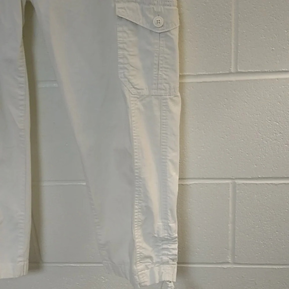 EDDIE BAUER WHITE COTTON STRETCH CARGO CROPPED PANTS DRAWSTRING LEG - Picture 2 of 8
